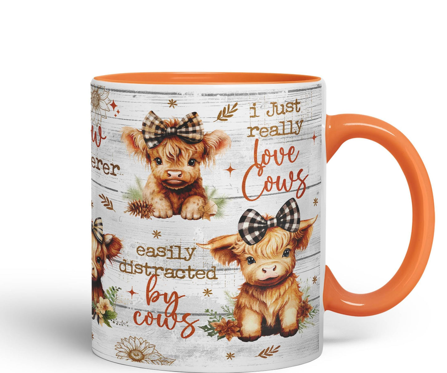 Easily Distracted by Baby Cow Whisperer I just Realy Love Cow Highland Scottish Farm Animals Ceramic Coloured Mug Cup for Tea Coffee Hot Brew 330ml 11Oz Gift