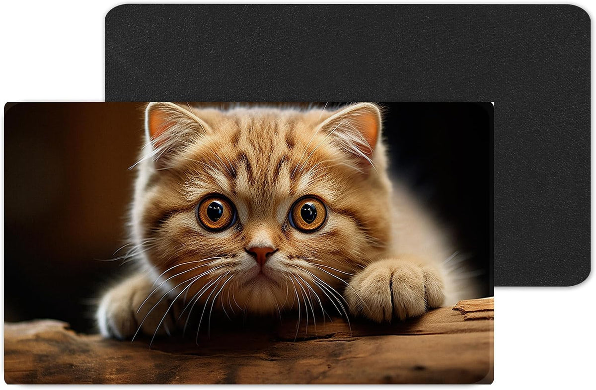 Vixar Curious Ginger Cat Large Desk Mat – Cute Feline Portrait Fabric Mouse Pad with 3mm Non-Slip Rubber Base, 600 x 350mm