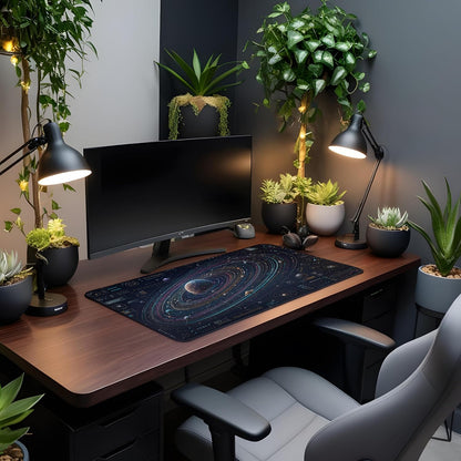 Vixar Futuristic Orbit Diagram Large Desk Mat – Colourful Space Tech Fabric Mouse Pad with 3mm Non-Slip Rubber Base, 600 x 350mm