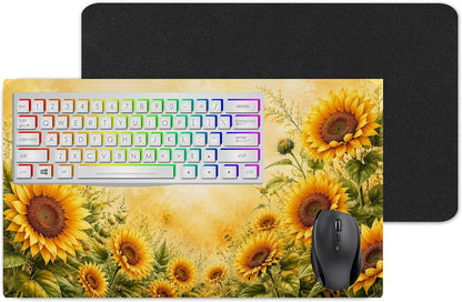 Vixar Sunflower Garden Large Desk Mat – Bright Floral Fabric Mouse Pad with 3mm Non-Slip Rubber Base, 600 x 350mm