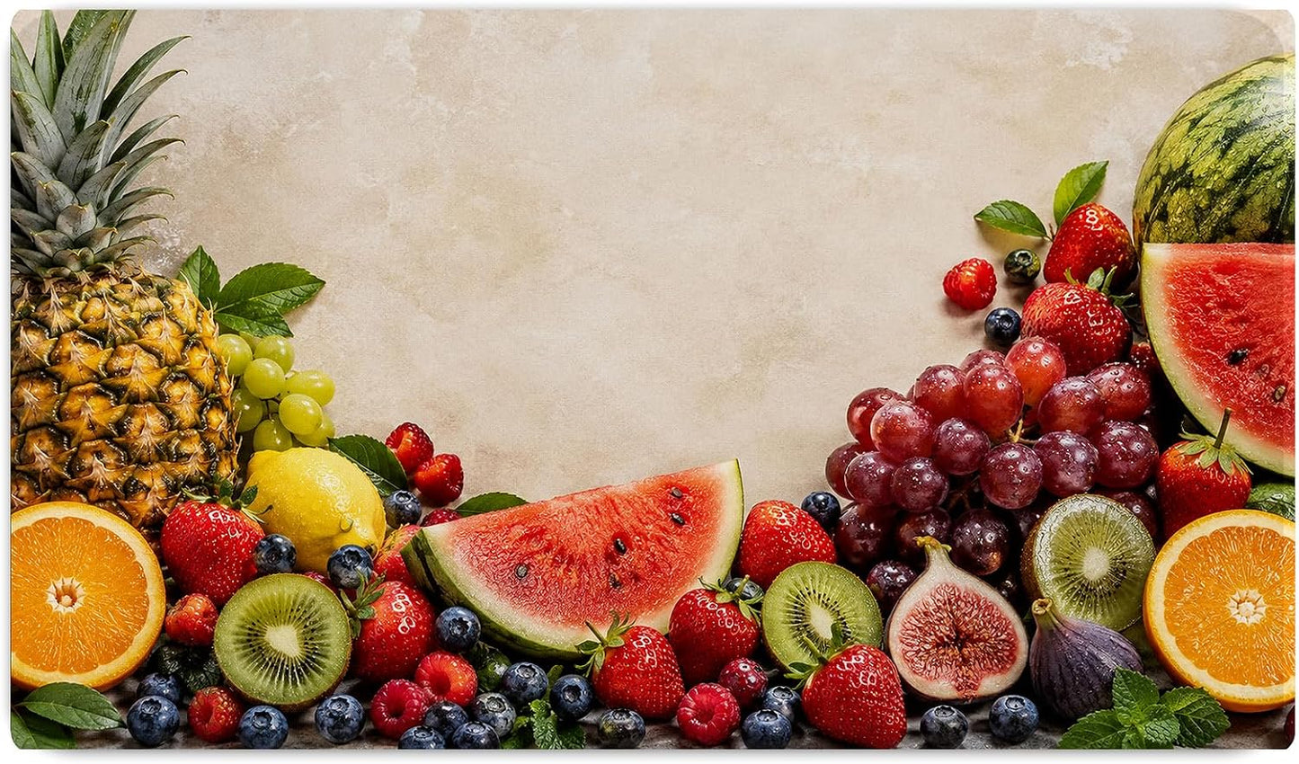 Vixar Tropical Fruit Border Large Desk Mat – Colourful Fresh Fruit Fabric Mouse Pad with 3mm Non-Slip Rubber Base, 600 x 350mm