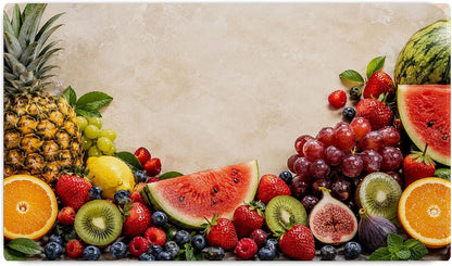 Vixar Tropical Fruit Border Large Desk Mat – Colourful Fresh Fruit Fabric Mouse Pad with 3mm Non-Slip Rubber Base, 600 x 350mm