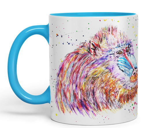 Vixar Mandrill Monkey Ape Animals Watercolour Art Coloured Ceramic 330 ml Mug Cup Gift Birthday Work Office Tea Coffee