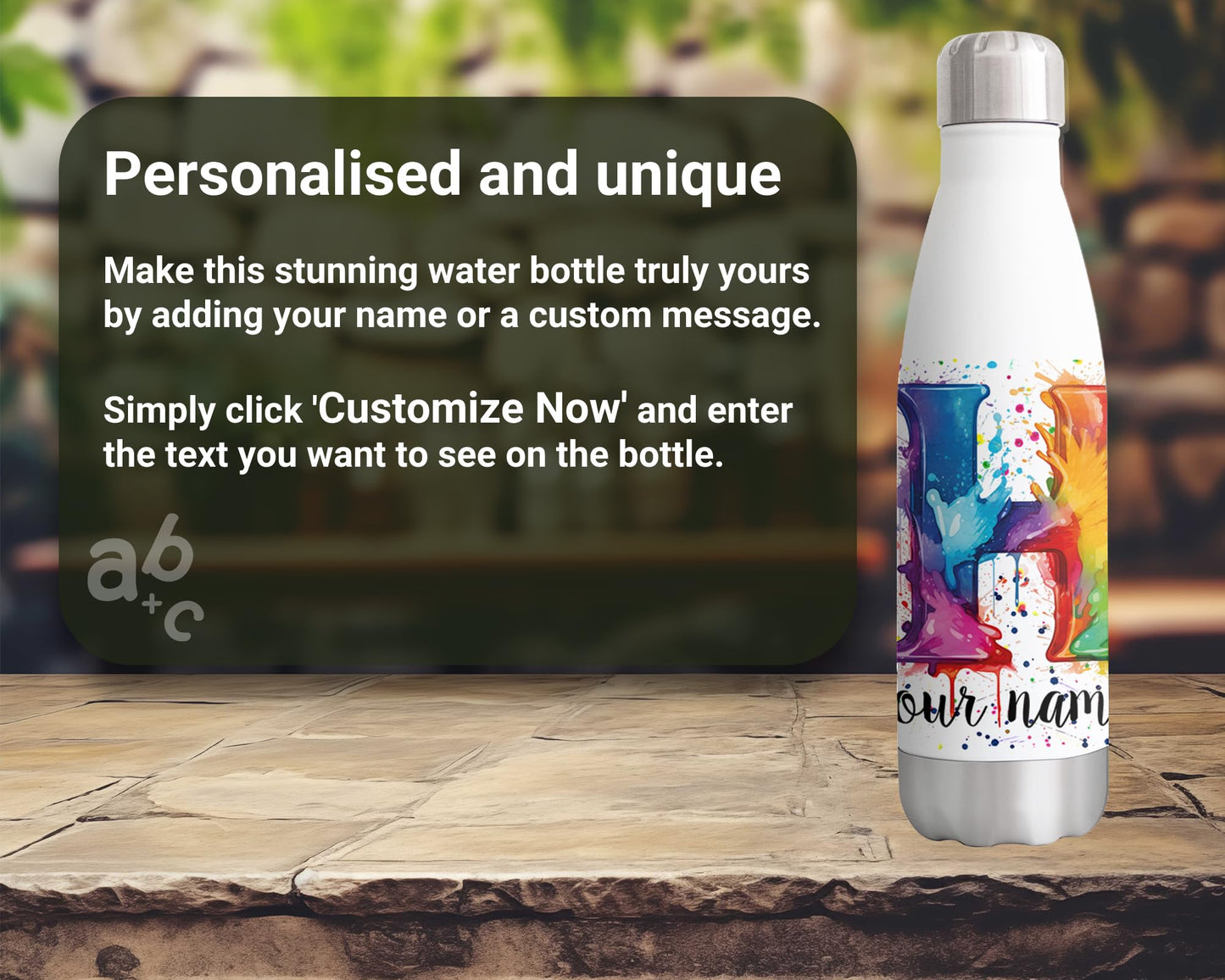 Personalised Letters A-Z Alphabet Monogram Watercolour Bottle Custom Personalized double Wall insulated Stainless steel sport Drinks 500ml