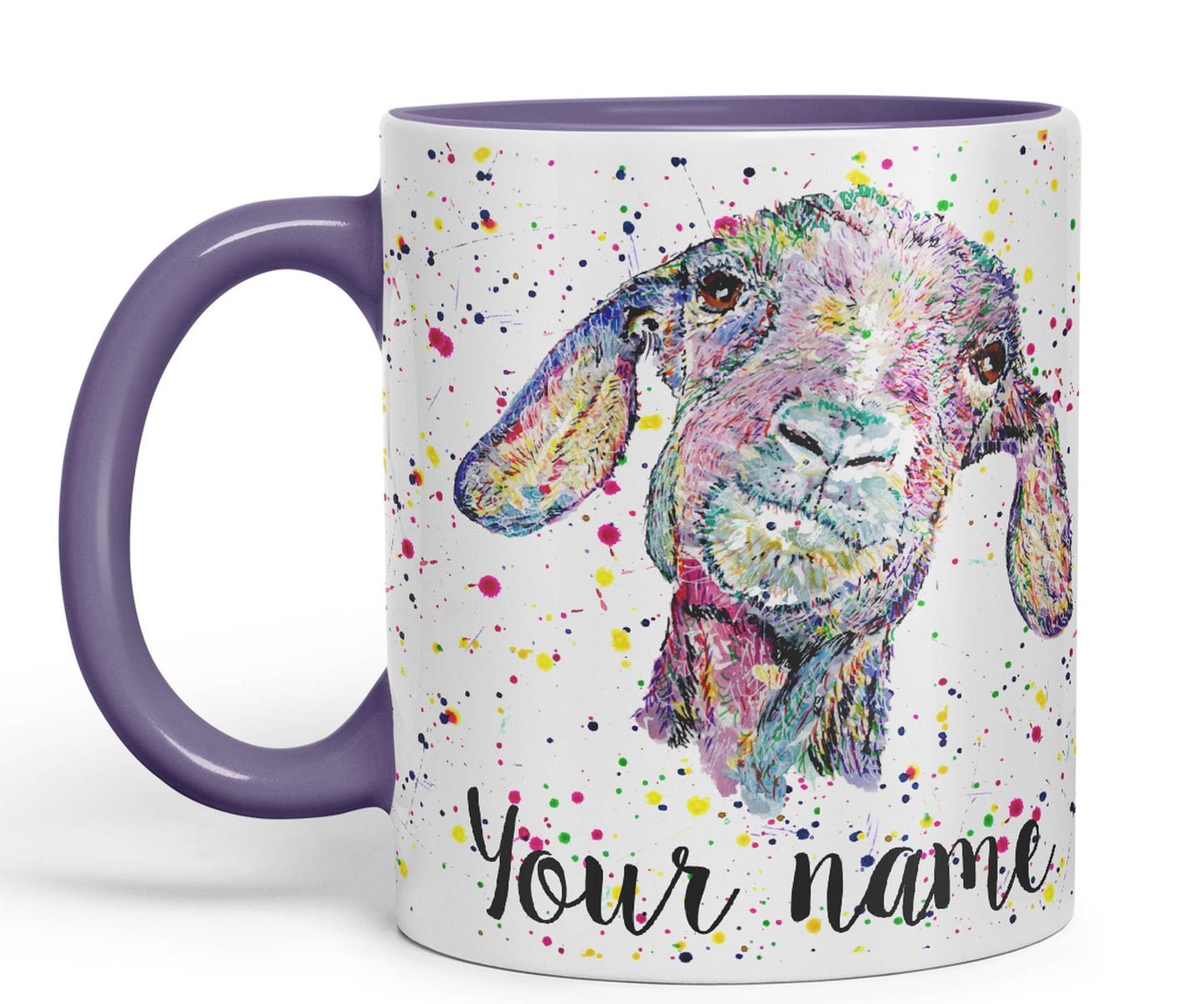 Vixar Personalised with Your Text Goat Farm Animals Watercolour Art Coloured Ceramic Mug Cup Gift 330ml 11oz Custom Work Office Tea Coffee