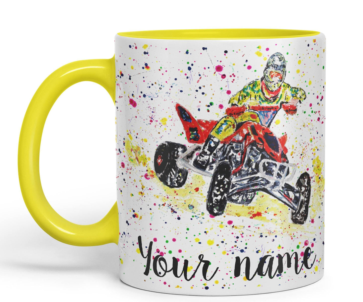 Vixar Personalised with Your Text Motor Quad Bike Motocross Art Coloured Ceramic Mug Cup Gift 330ml 11oz Custom Work Office Tea Coffee