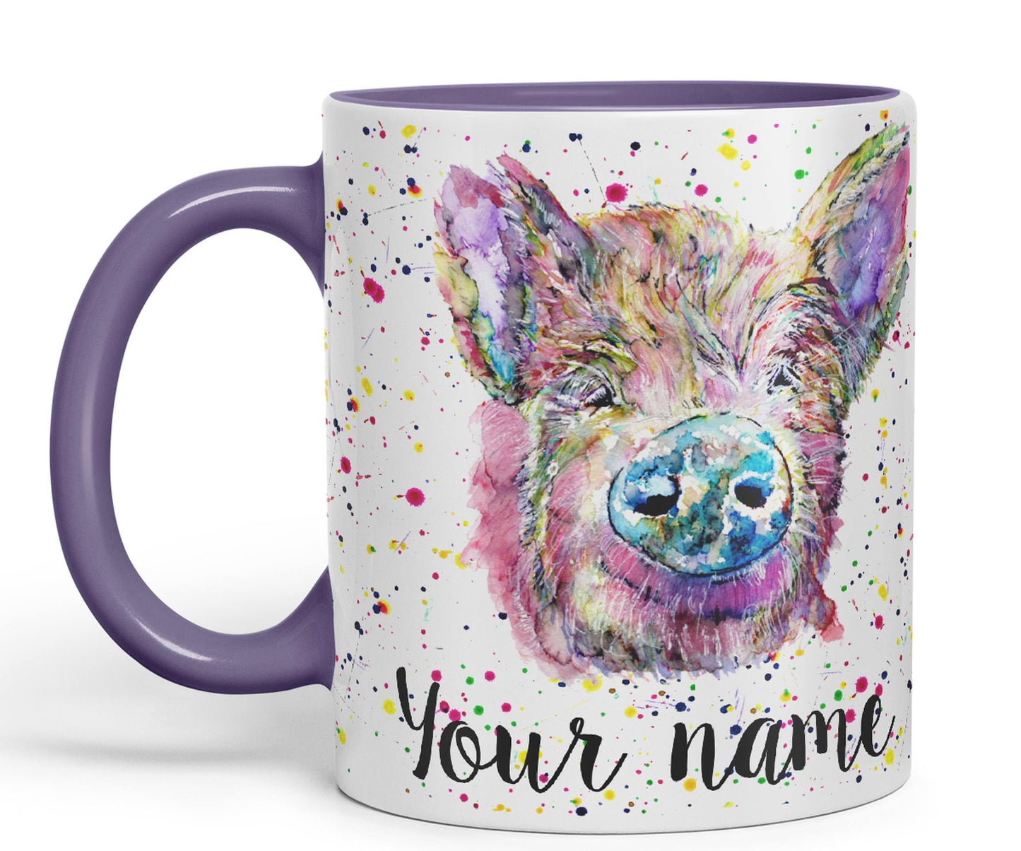 Vixar Personalised with Your Text Pig hog Pork Farm Animal Watercolour Art Coloured Ceramic Mug Cup Gift 330ml 11oz Custom Work Office Tea Coffee (O2)