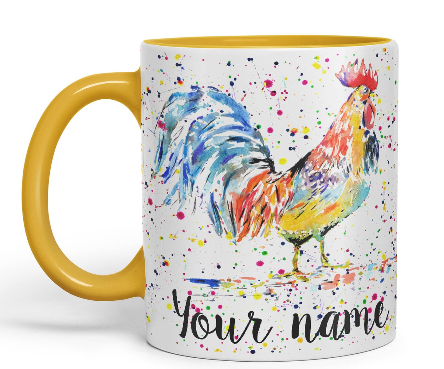 Vixar Personalised with Your Text Cockerel Chicken Hen Farm Watercolour Art Coloured Ceramic Mug Cup Gift 330ml 11oz Custom Work Office Tea Coffee