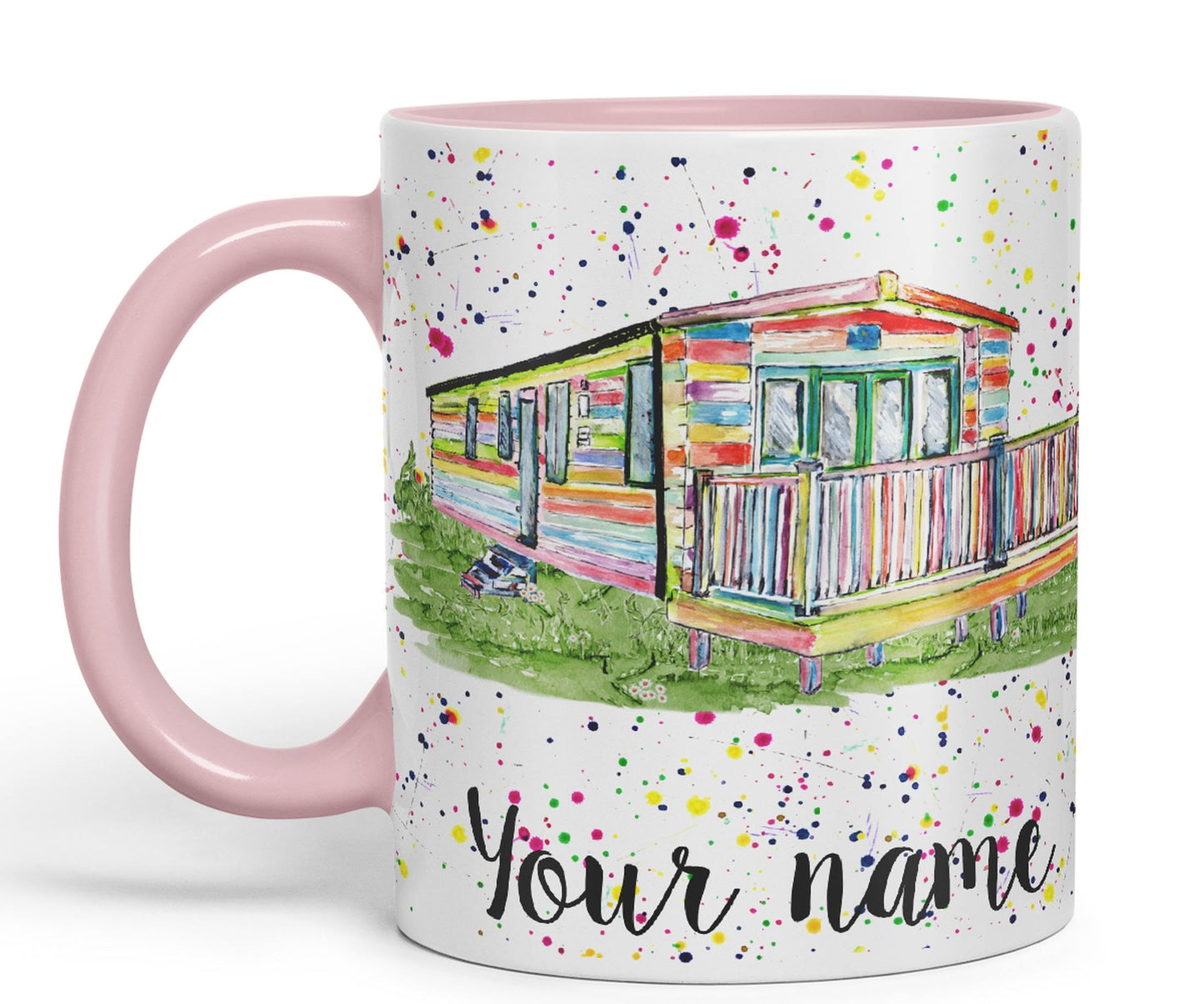 Vixar Personalised with Your Text Watercolour Caravan Static Holiday Homert Coloured Ceramic Mug Cup Gift 330ml 11oz Custom Work Office Tea Coffee