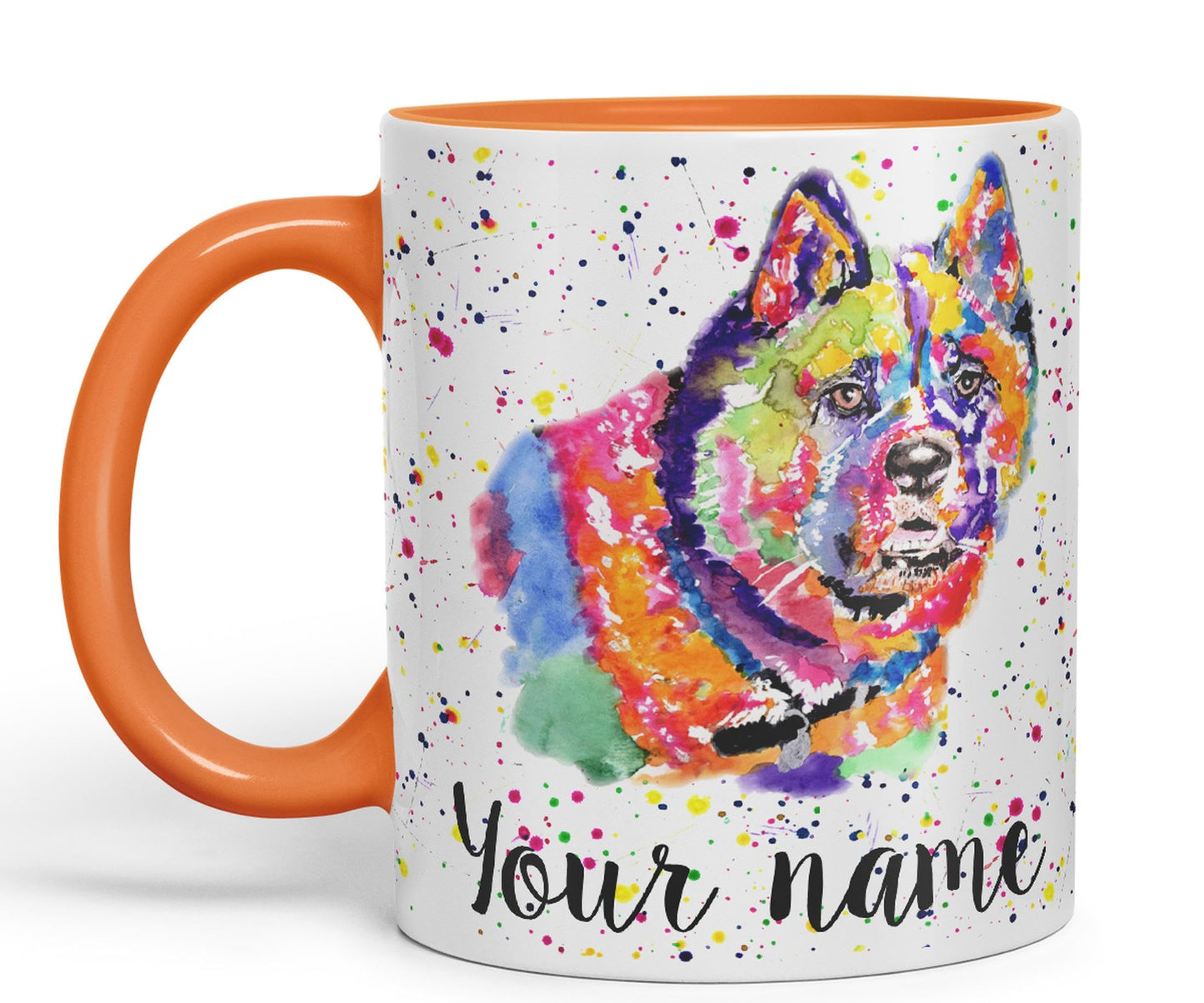 Vixar Personalised with Your Text Akita Dog pet Watercolour Art Coloured Ceramic Mug Cup Gift 330ml 11oz Custom Work Office Tea Coffee