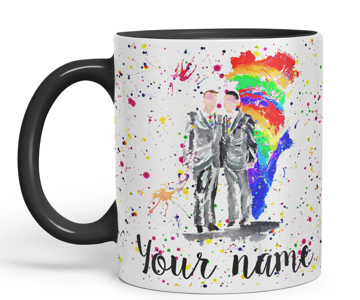 Vixar Personalised with Your Text Wedding Mr and Mr Pride Gay Art Coloured Ceramic Mug Cup Gift 330ml 11oz Custom Work Office Tea Coffee