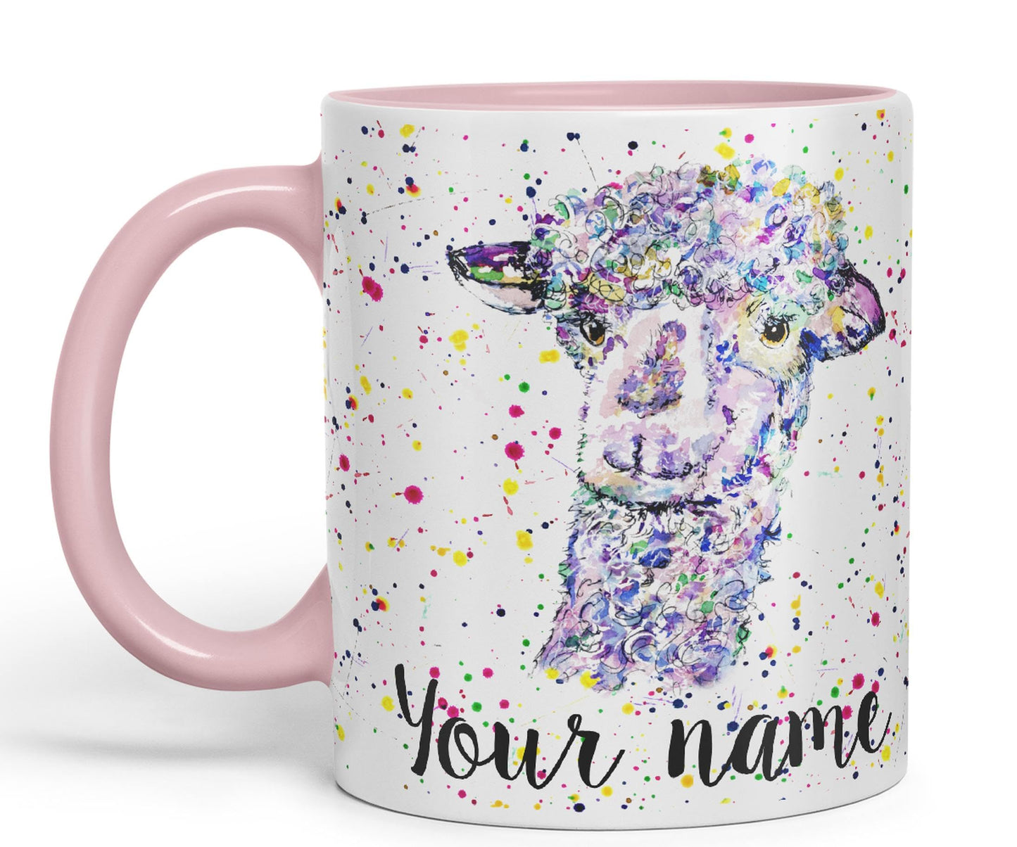 Vixar Personalised with Your Text Llama glama Animals Watercolour Art Coloured Ceramic Mug Cup Gift 330ml 11oz Custom Work Office Tea Coffee