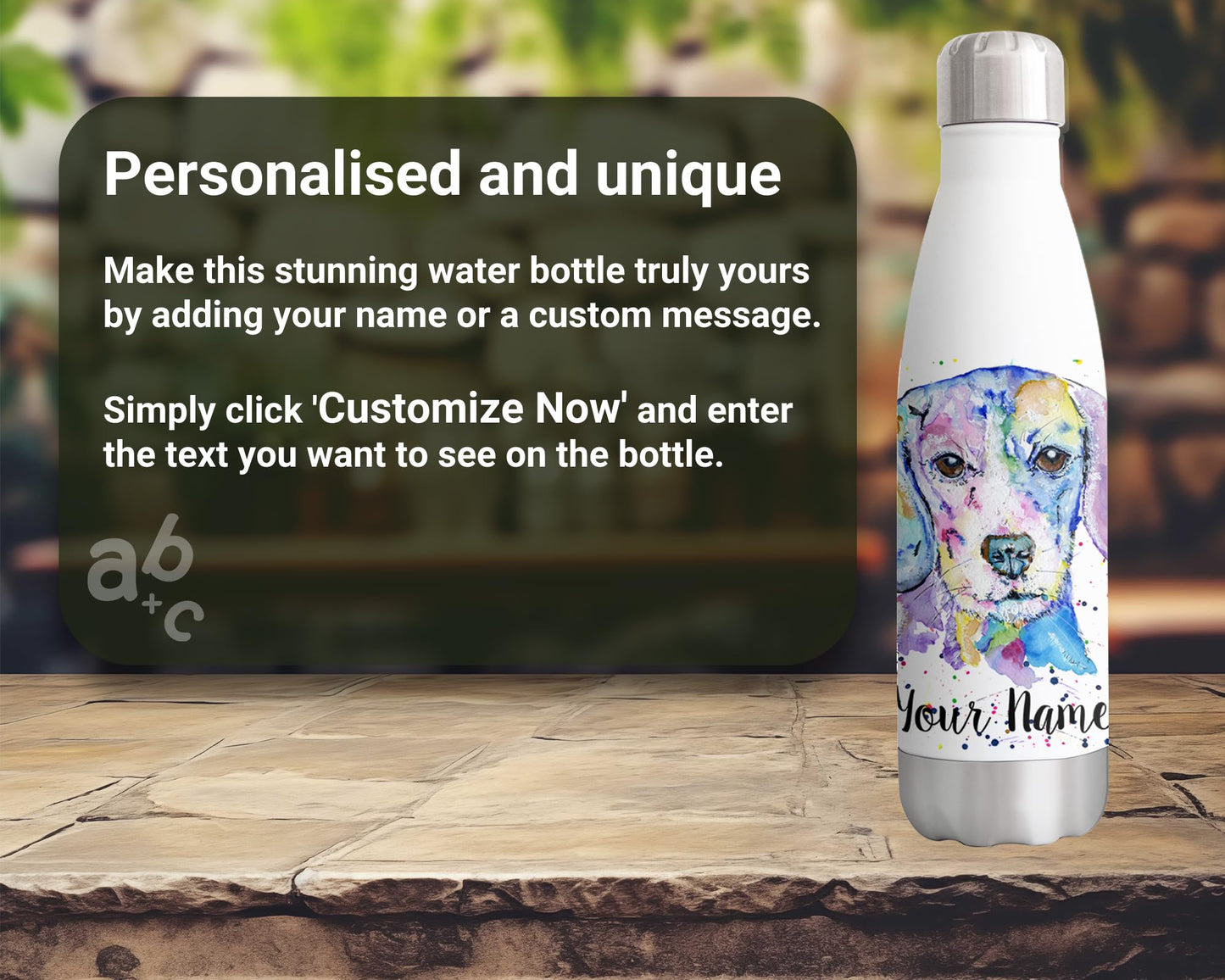 Vixar Beagle Personalised Custom Bottle with your Text/name Hound Dog pet Watercolour Animals Bottle Double Wall Insulated Stainless Steel Sport Drinks 500ml