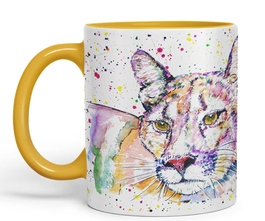 Vixar Cougar Big Cat Animals Watercolour Art Coloured 330 ml Mug Cup Gift Birthday Work Office Tea Coffee