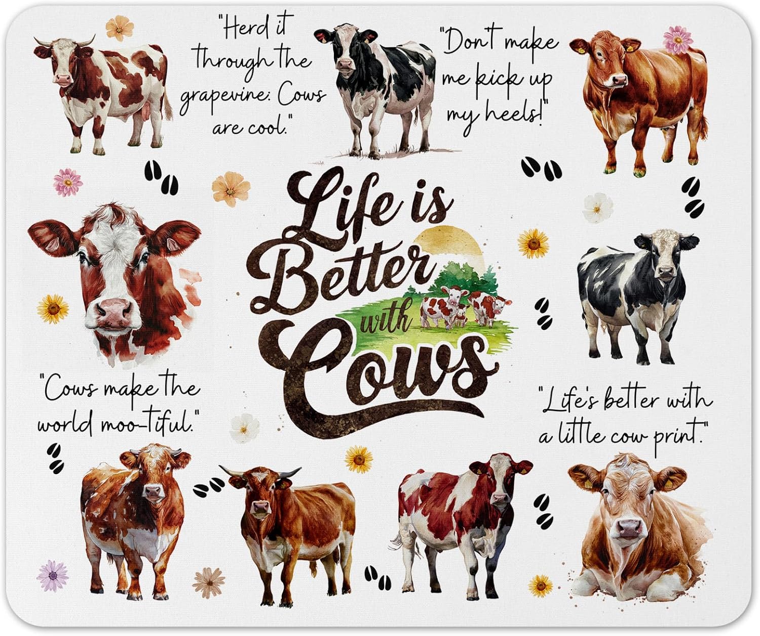 Life is better with Cats Dogs Horse Cows hobby Mouse mat pad for UK Non Slip PC Desktop Laptop for office animals gift (life...cows)