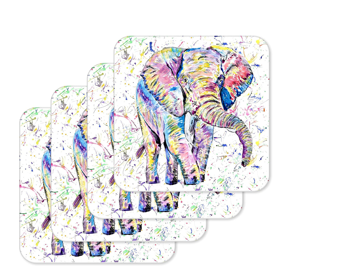 Coaster Elephant adult wild Animals Coasters Watercolour Art Gift Work Office Dining Tea coffee