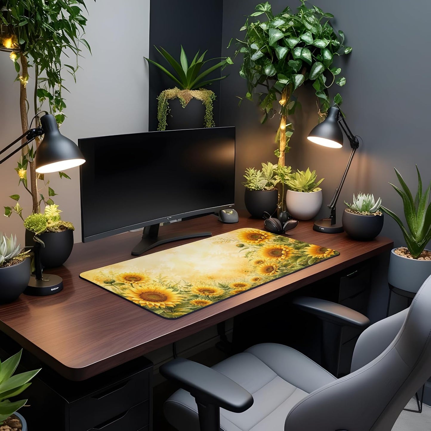 Vixar Sunflower Garden Large Desk Mat – Bright Floral Fabric Mouse Pad with 3mm Non-Slip Rubber Base, 600 x 350mm