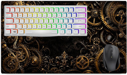 Vixar Gilded Gears Large Desk Mat – Black Gold Steampunk Fabric Mouse Pad with 3mm Non-Slip Rubber Base, 600 x 350mm (T7)