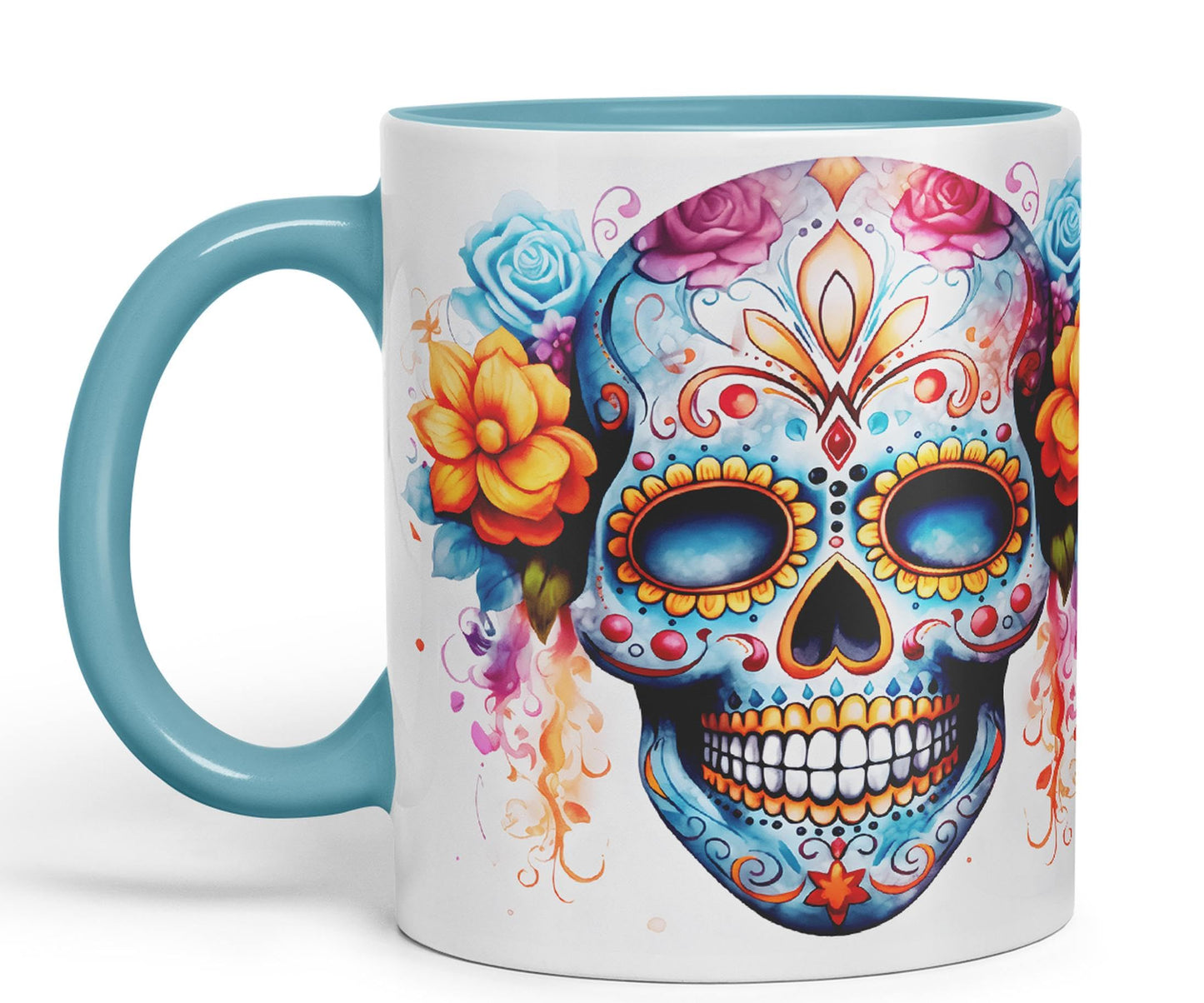 Sugar Skull and Roses Ceramic Coloured Mug Cup for Tea Coffee Hot Brew 330ml 11Oz Gift sk4