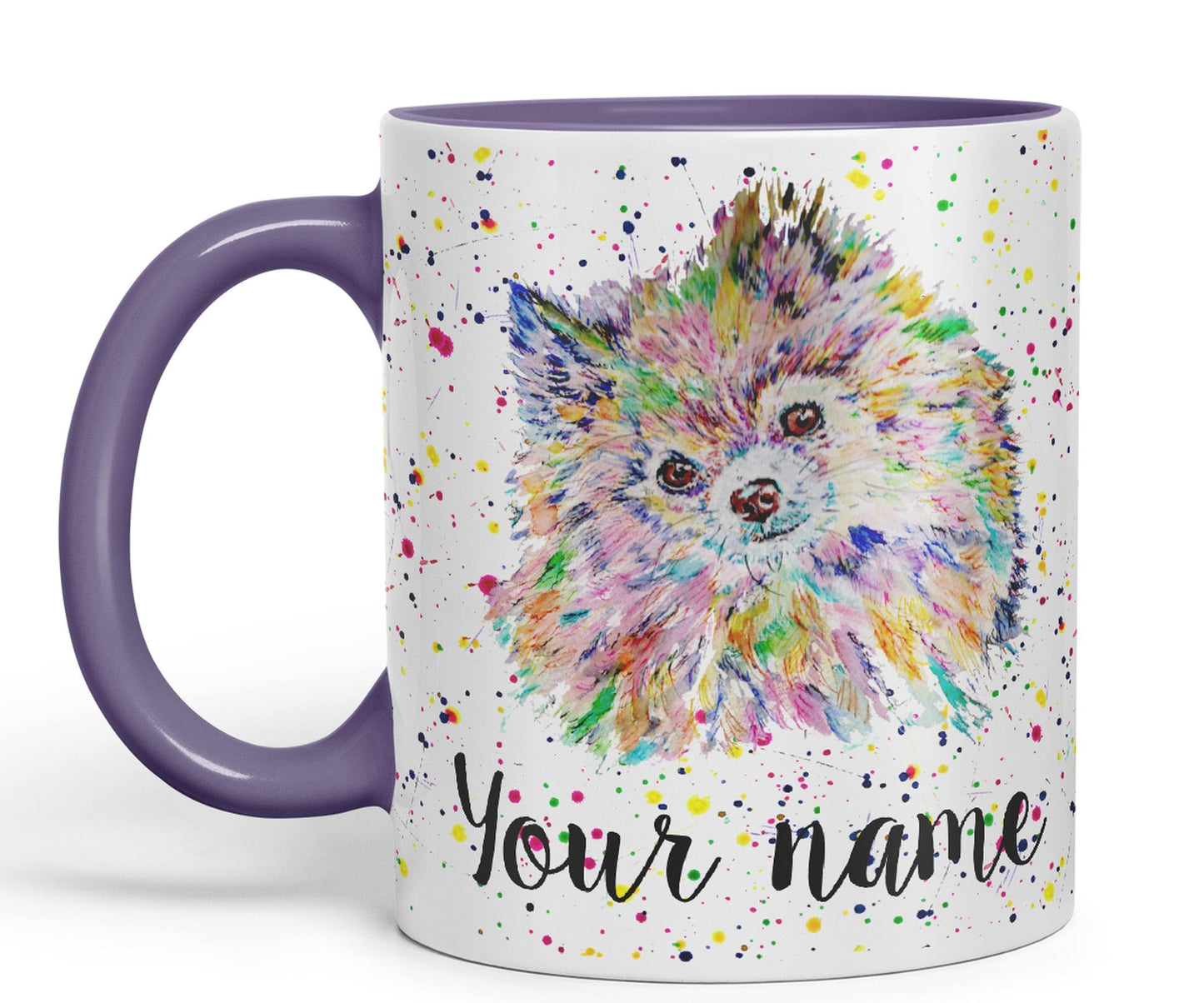 Personalised mug with Your Text name Pomeranian dog Pet animals Watercolour Art Coloured Ceramic Mug Cup Gift 330ml 11oz Custom Work Office Tea Coffee