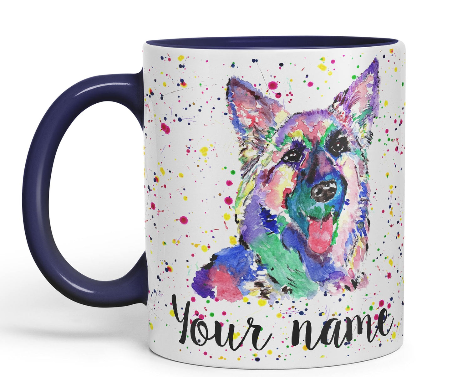 Vixar Personalised with Your Text German Shepherd Dog Pet Animals Watercolour Art Coloured Ceramic Mug Cup Gift 330ml 11oz Custom Work Office Tea Coffee