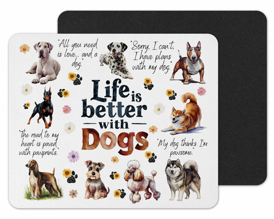 Life is better with Cats Dogs Horse Pats hobby Mouse mat pad for UK with Holiday Non Slip PC Desktop Laptop for office Work school home animals gift