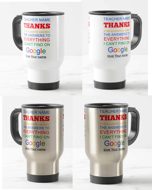 Teacher Travel Mug - Thank You, Personalised Mug Customised with Name, Teacher Gift from Kids, School Gift