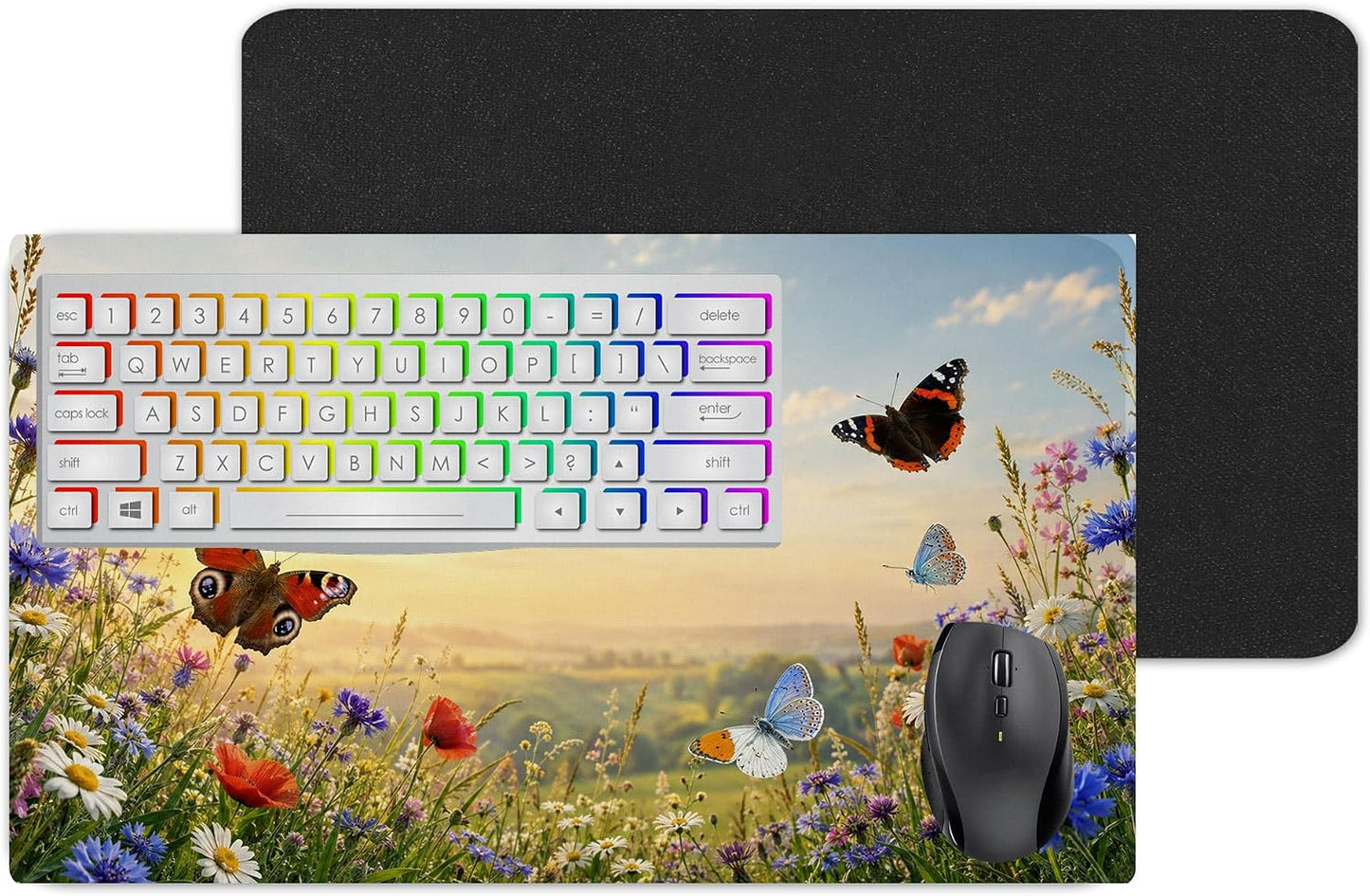 Vixar Wildflower Butterflies Large Desk Mat – Garden Nature Fabric Mouse Pad with 3mm Non-Slip Rubber Base, 600 x 350mm