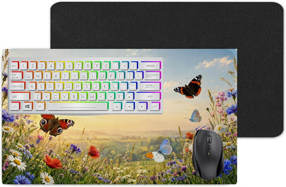Vixar Wildflower Butterflies Large Desk Mat – Garden Nature Fabric Mouse Pad with 3mm Non-Slip Rubber Base, 600 x 350mm