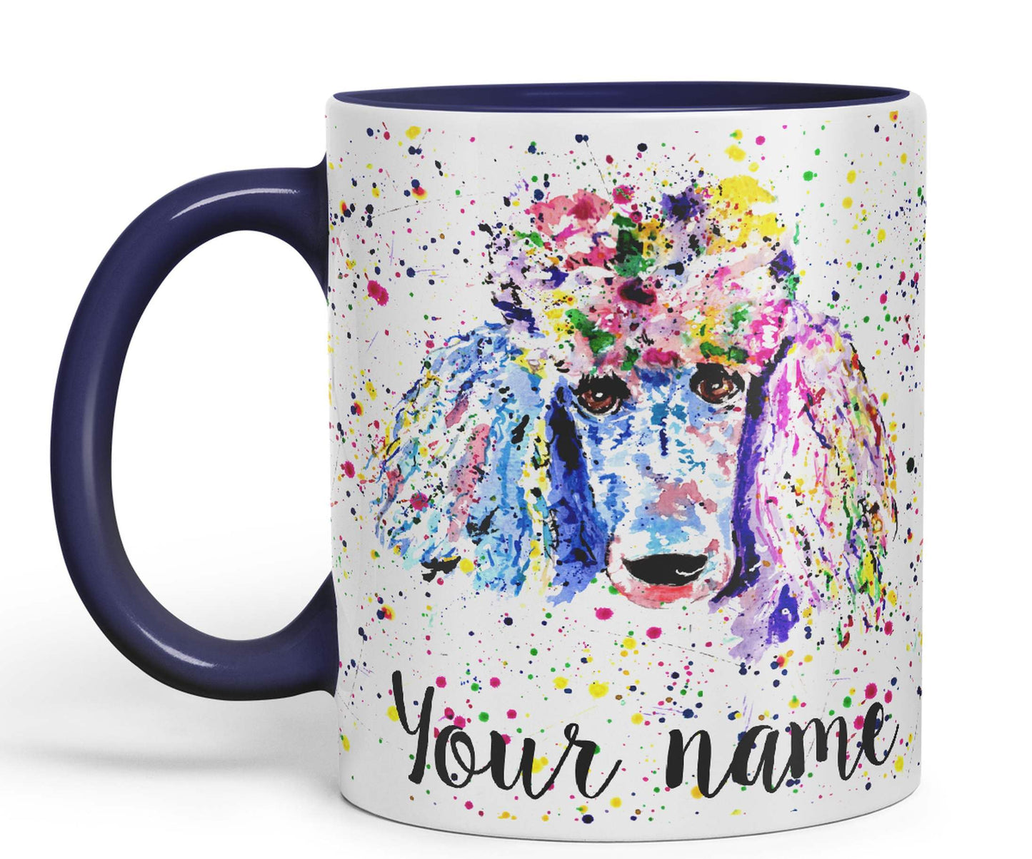 Vixar Personalised with Your Text Poodle Bridge Dog Pet Animals Watercolour Art Coloured Ceramic Mug Cup Gift 330ml 11oz Custom Work Office Tea Coffee