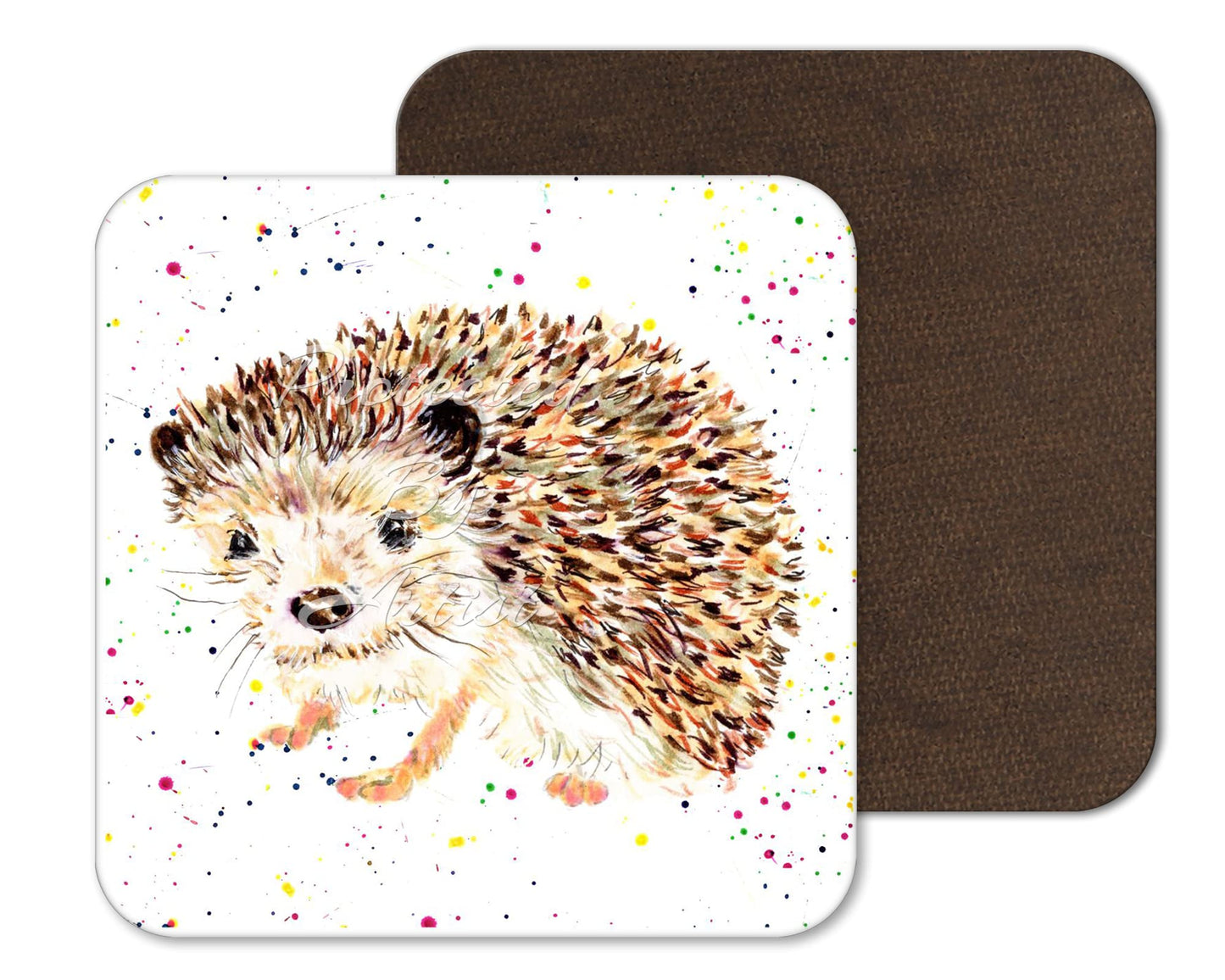 Coaster Hedgehog British Wildlife Hand Painted Animals Coasters Watercolour Art Gift Work Office Dining Tea coffee