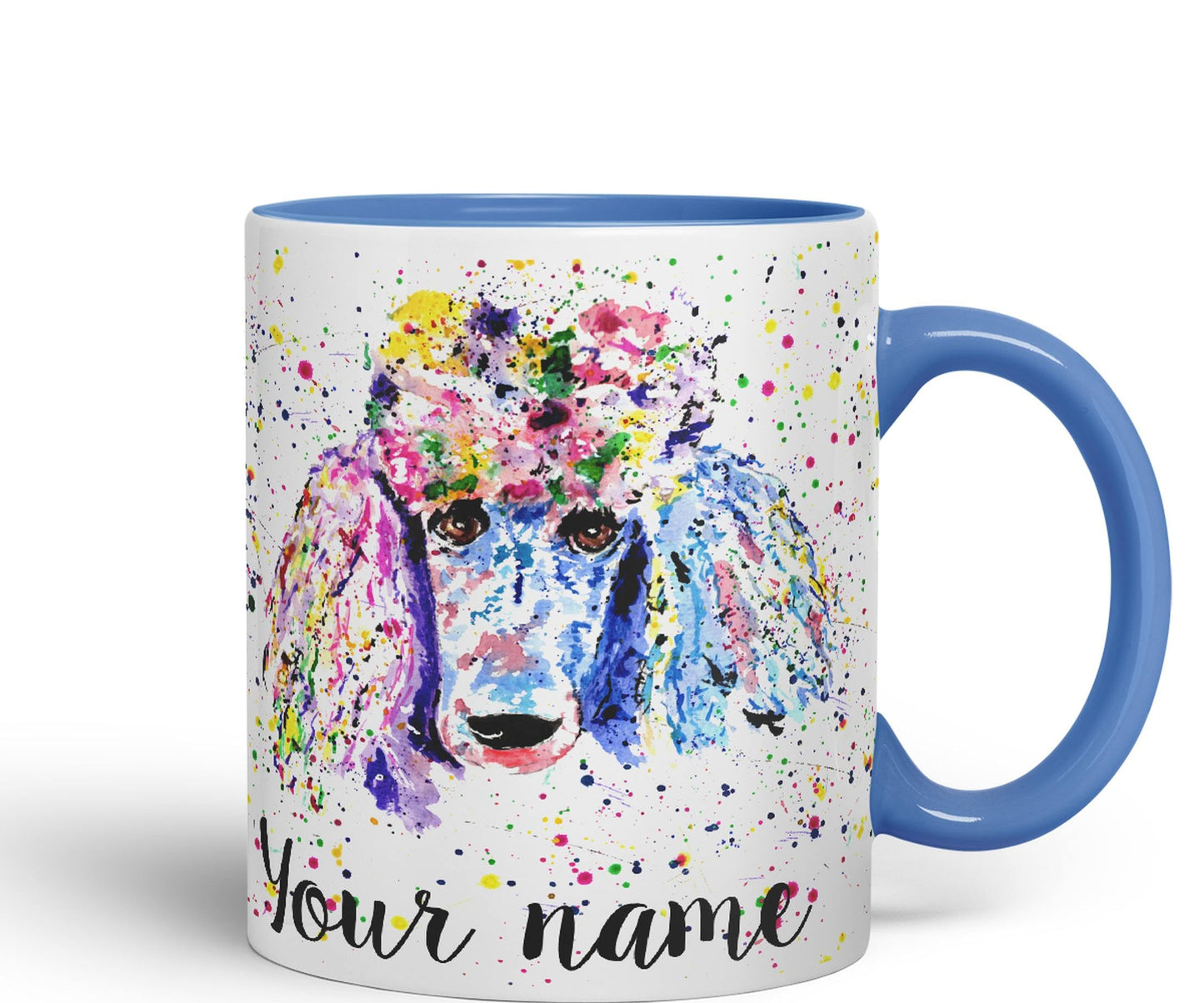 Vixar Personalised with Your Text Poodle Bridge Dog Pet Animals Watercolour Art Coloured Ceramic Mug Cup Gift 330ml 11oz Custom Work Office Tea Coffee