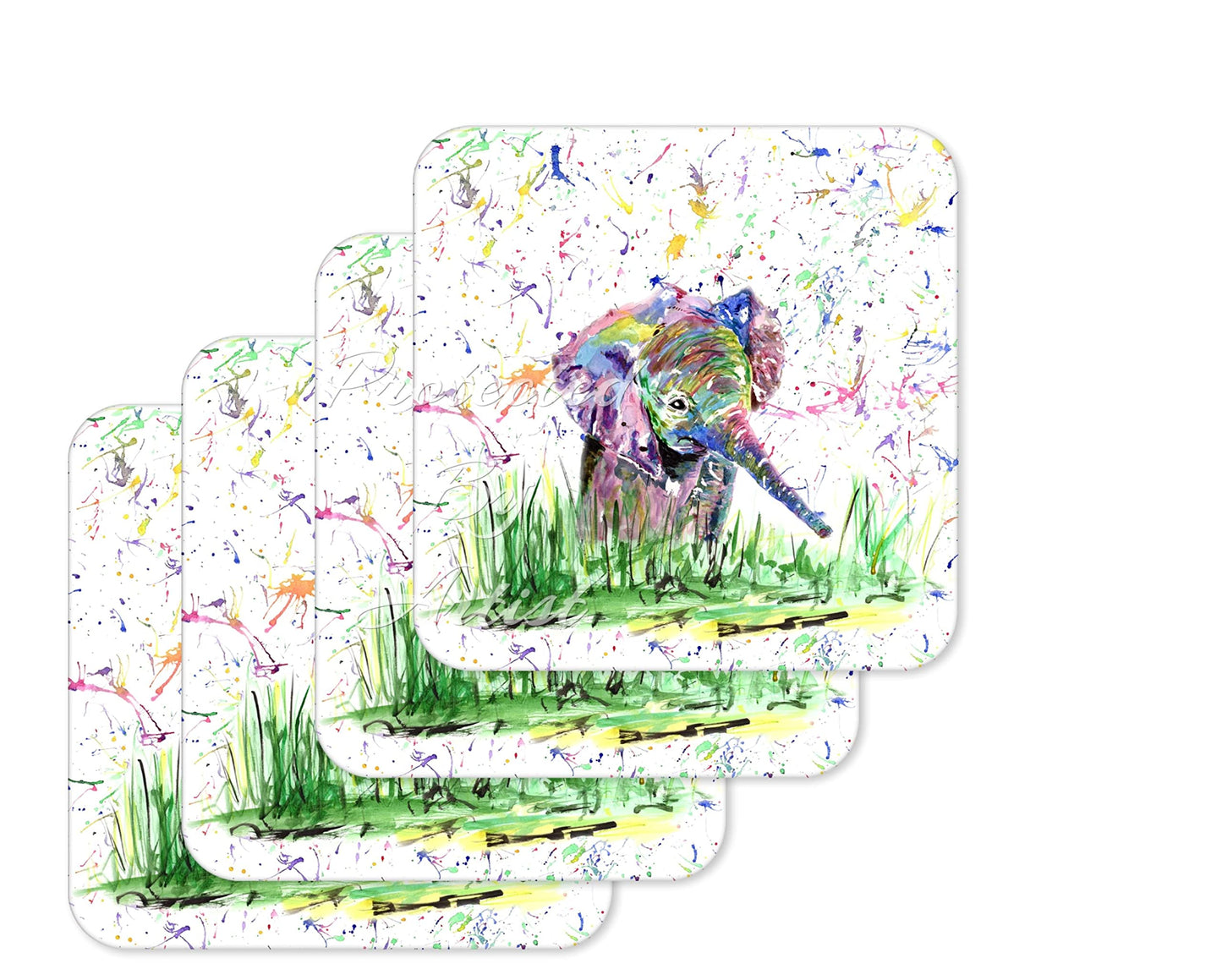 Coaster Elephant baby wild Animals Coasters Watercolour Art Gift Work Office Dining Tea coffee