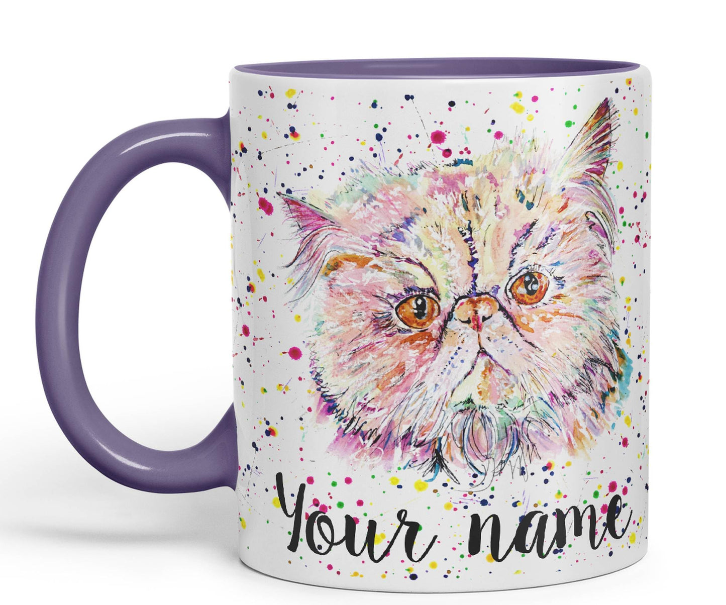 Vixar Personalised with Your Text Persian Cat Kitten Pet Art Coloured Ceramic Mug Cup Gift 330ml 11oz Custom Work Office Tea Coffee