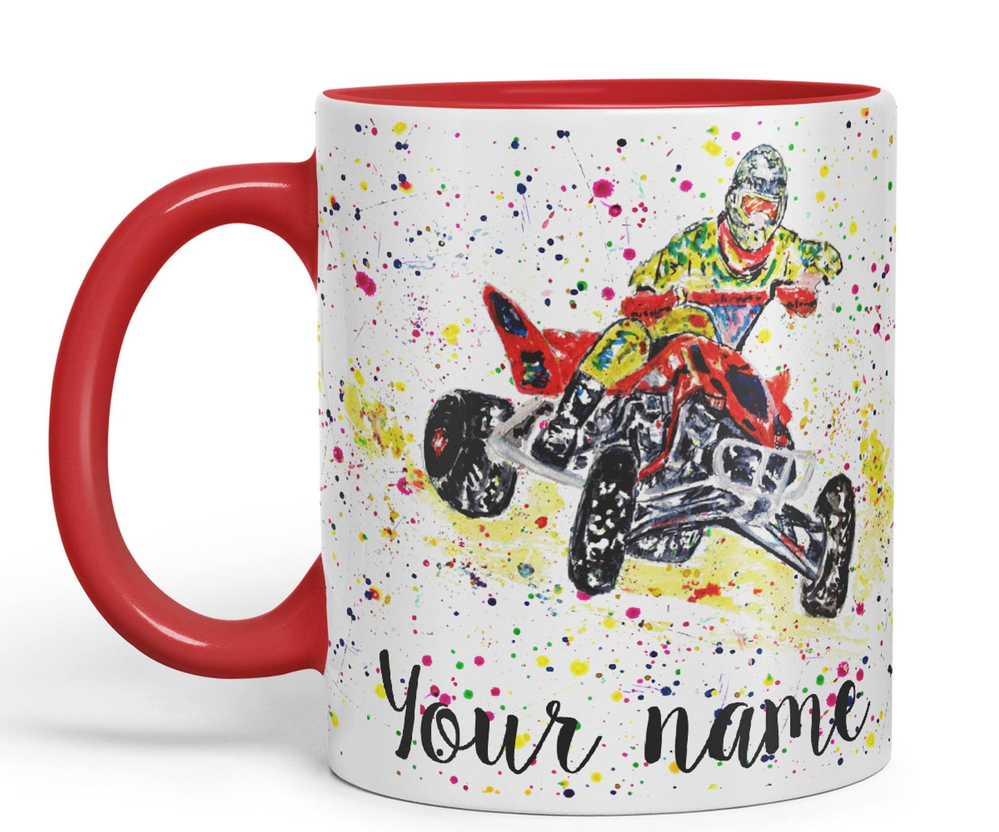 Vixar Personalised with Your Text Motor Quad Bike Motocross Art Coloured Ceramic Mug Cup Gift 330ml 11oz Custom Work Office Tea Coffee