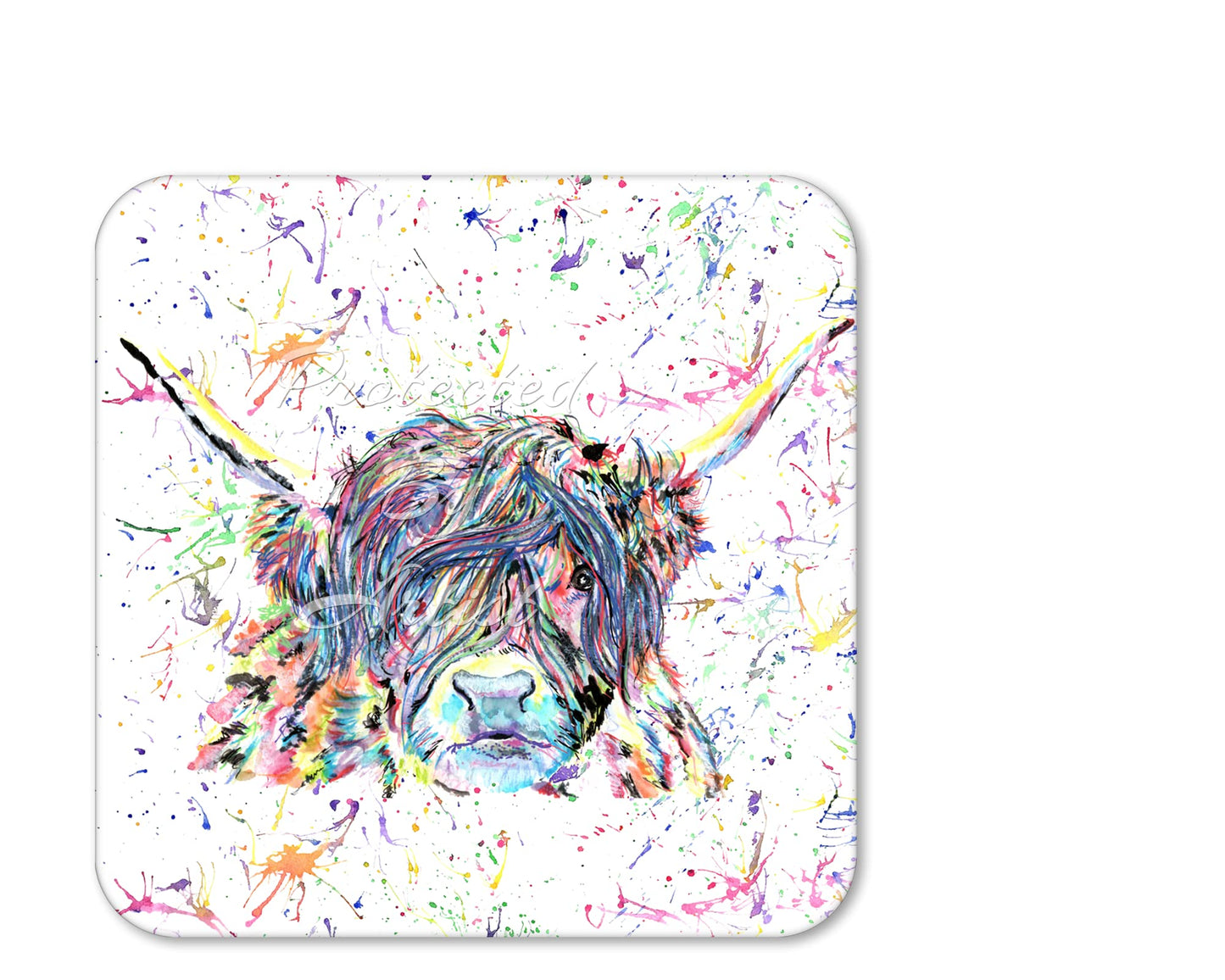 Coaster Highland Cow Scottish Farm Animals Coasters Watercolour Art Gift Work Office Dining Tea coffee