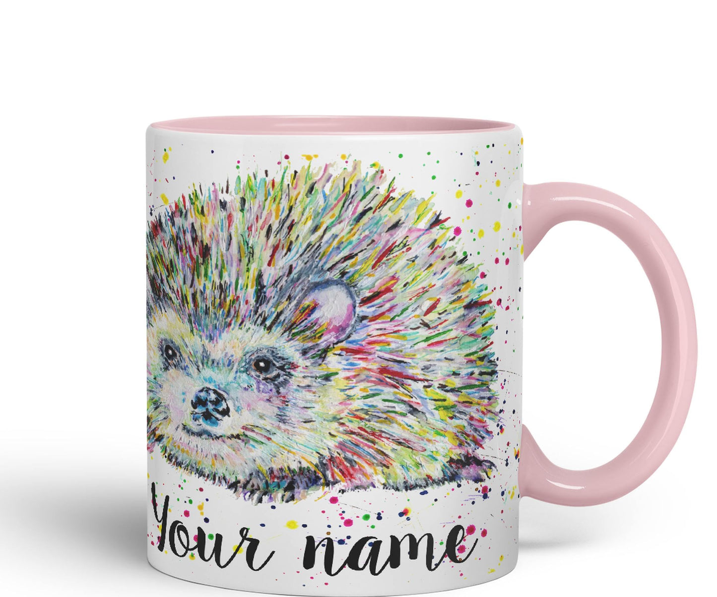 Vixar Personalised with Your Text Hedgehog Wildlife Watercolour Art Coloured Ceramic Mug Cup Gift 330ml 11oz Custom Work Office Tea Coffee