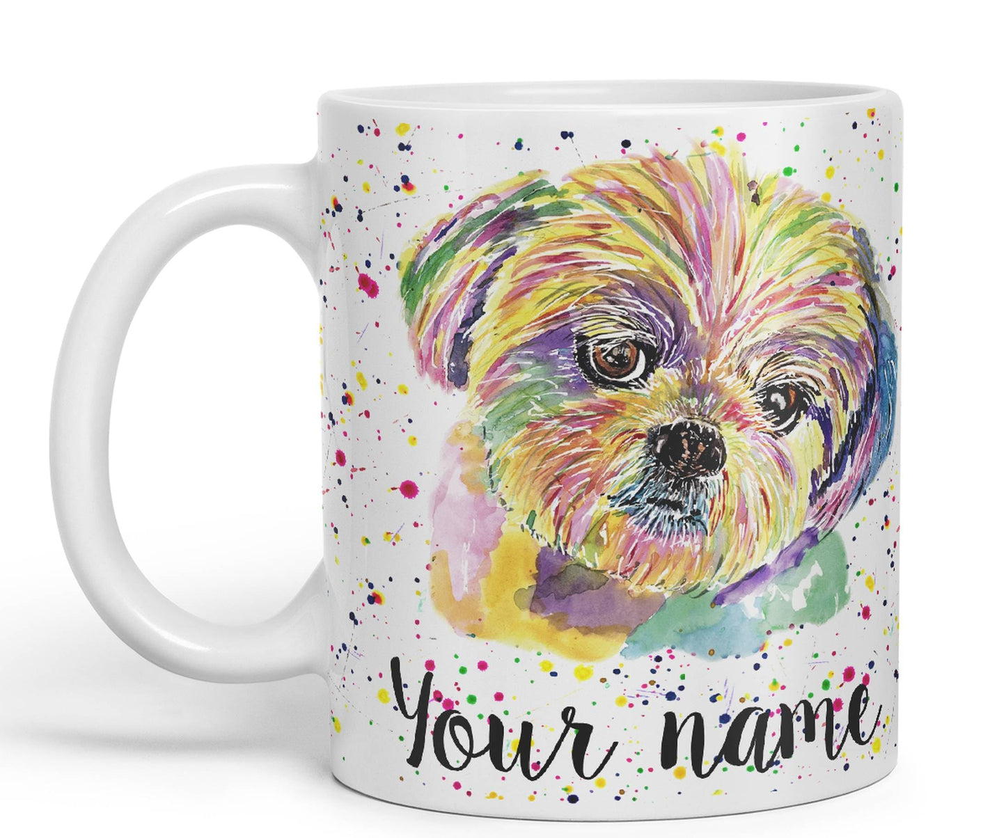 Vixar Personalised with Your Text Shih Tzu Dog Pet Animal Watercolour Art Coloured Ceramic Mug Cup Gift 330ml 11oz Custom Work Office Tea Coffee (O1)