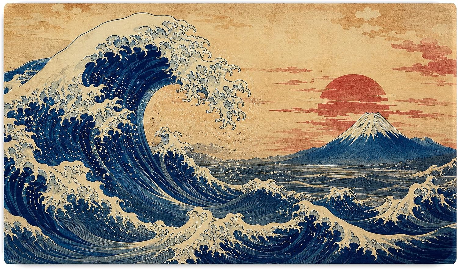 Vixar Great Wave and Mount Fuji Large Desk Mat – Japanese Art Fabric Mouse Pad with 3mm Non-Slip Rubber Base, 600 x 350mm