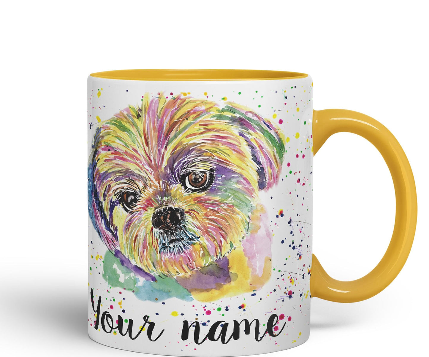 Vixar Personalised with Your Text Shih Tzu Dog Pet Animal Watercolour Art Coloured Ceramic Mug Cup Gift 330ml 11oz Custom Work Office Tea Coffee (O1)