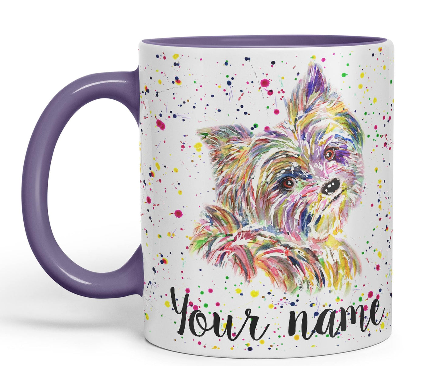 Vixar Personalised with Your Text Yorkshire Terrier Yorkie York Dog Pet Animals Watercolour Art Coloured Ceramic Mug Cup Gift 330ml 11oz Custom Work Office Tea Coffee (O2)