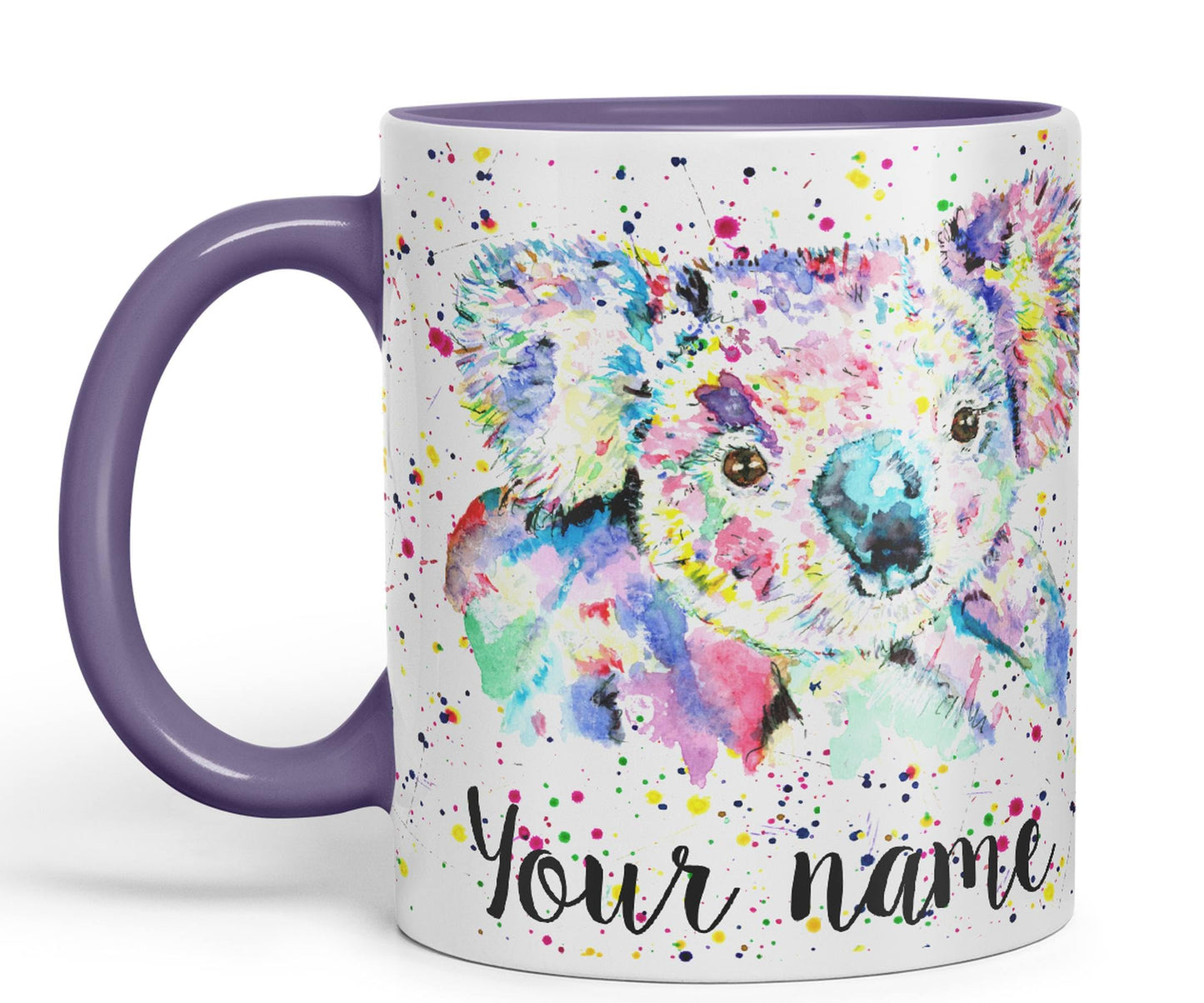 Vixar Personalised with Your Text Koala Bear Animals Watercolour Art Coloured Ceramic Mug Cup Gift 330ml 11oz Custom Work Office Tea Coffee