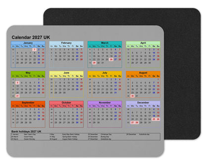 Vixar Calendar 2027 Mouse mat pad for UK with Holiday Non Slip PC Desktop Laptop for office school work home (White)