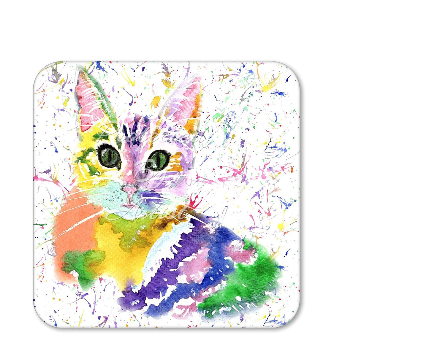 Coaster Cat Kitten Feline Pet Animals Coasters Watercolour Art Gift Work Office Dining Tea coffee