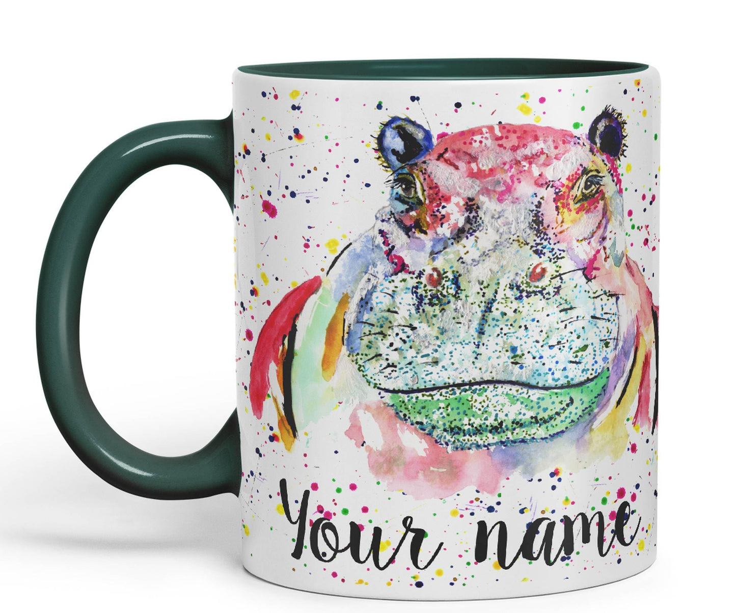 Vixar Personalised with Your Text Hippopotamus Hippo Wild Animals Watercolour Art Coloured Ceramic Mug Cup Gift 330ml 11oz Custom Work Office Tea Coffee