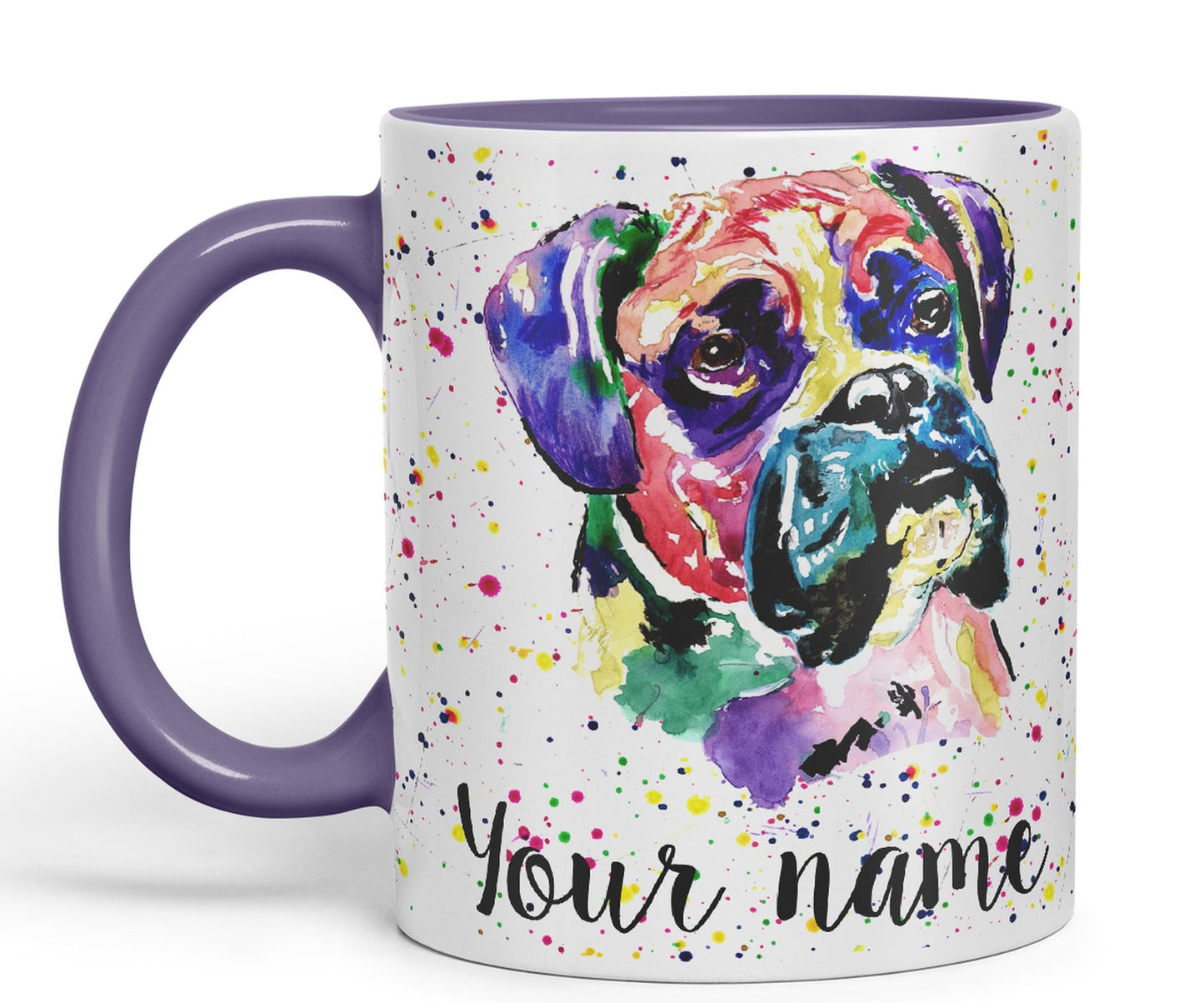 Vixar Personalised with Your Text Boxer Bully Dog Pet Animals Watercolour Art Coloured Ceramic Mug Cup Gift 330ml 11oz Custom Work Office Tea Coffe