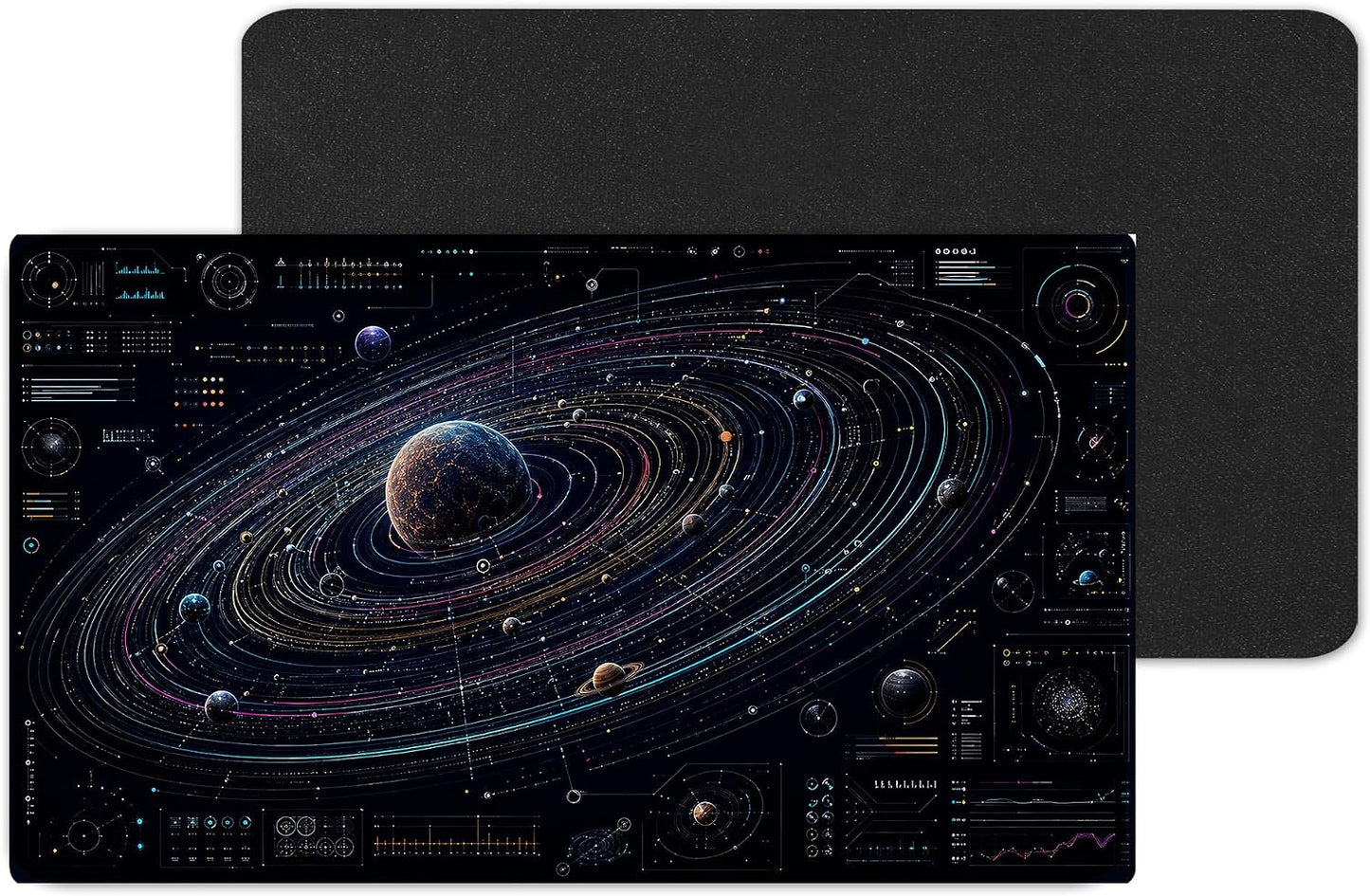 Vixar Futuristic Orbit Diagram Large Desk Mat – Colourful Space Tech Fabric Mouse Pad with 3mm Non-Slip Rubber Base, 600 x 350mm