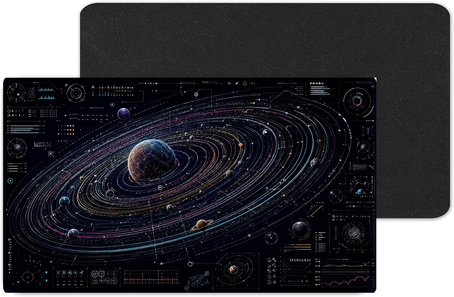 Vixar Futuristic Orbit Diagram Large Desk Mat – Colourful Space Tech Fabric Mouse Pad with 3mm Non-Slip Rubber Base, 600 x 350mm