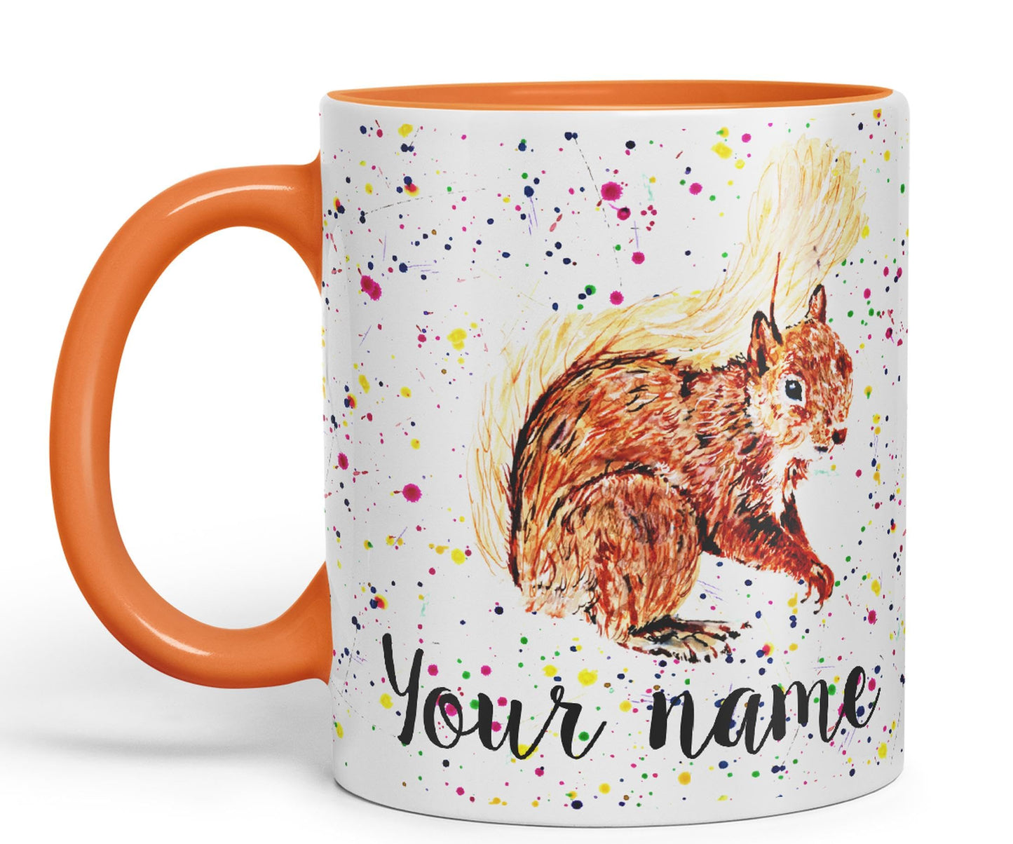 Personalised mug with Your Text name Squirrel Park wildlife animals Watercolour Art Coloured Ceramic Mug Cup Gift 330ml 11oz Custom Work Office Tea Coffee