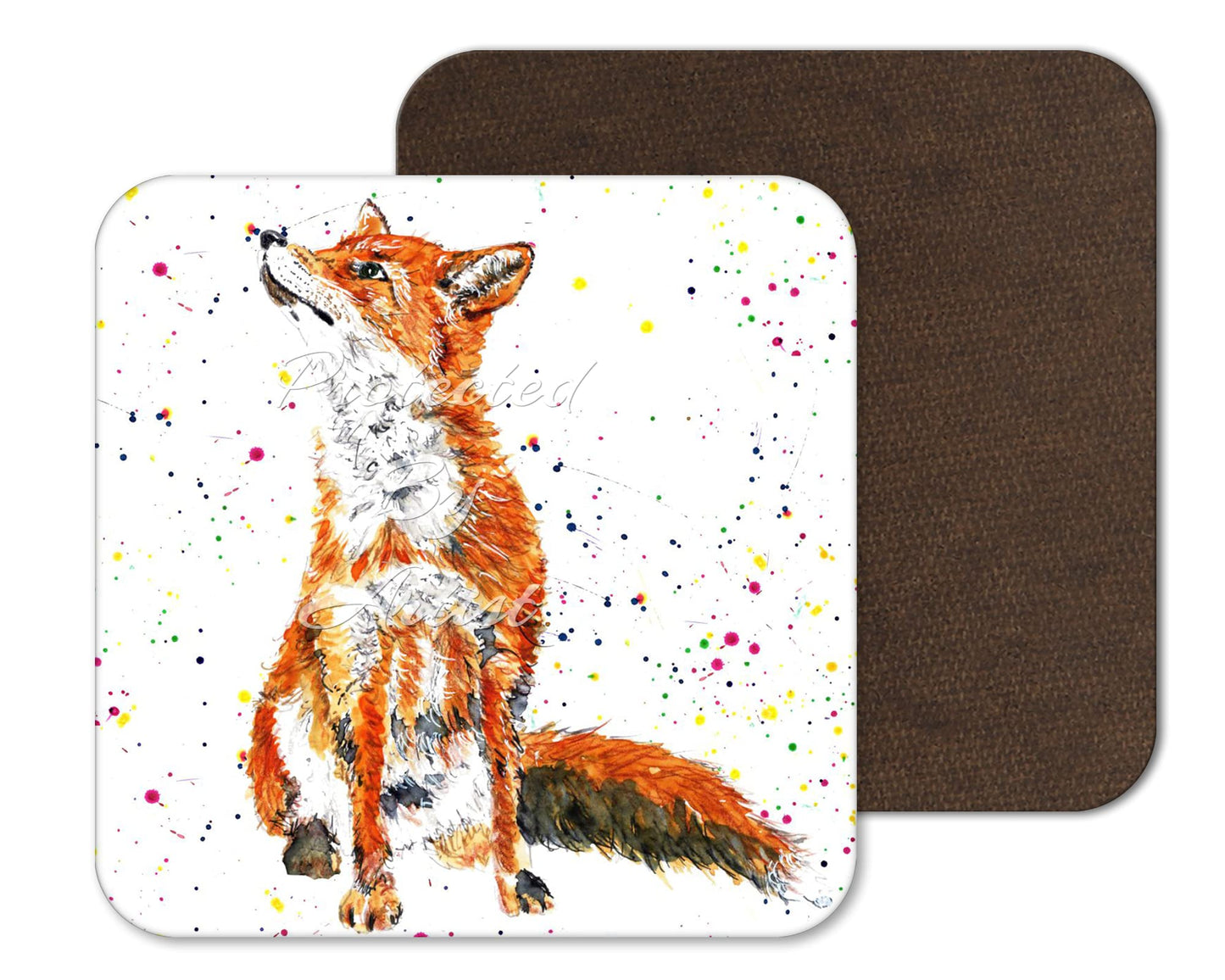 Coaster Fox British Wildlife Hand Painted Animals Coasters Watercolour Art Gift Work Office Dining Tea coffee